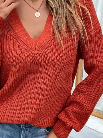 V Neck Plain Casual Sweater