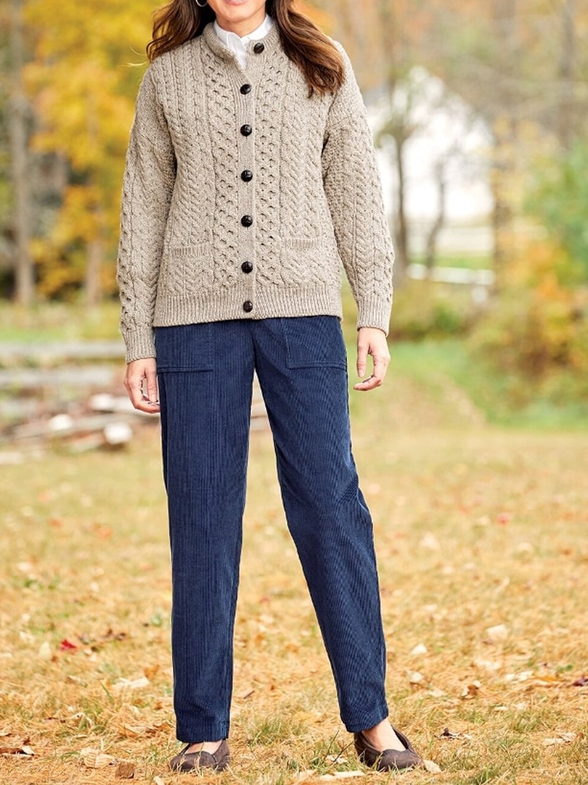 Women Autumn Winter Casual Plain Pockets Elastic Waist Corduroy Pants