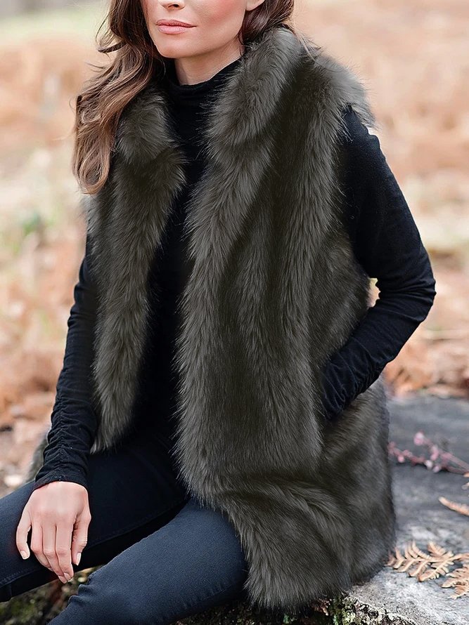 Stand Collar Faux Fur Casual Vest