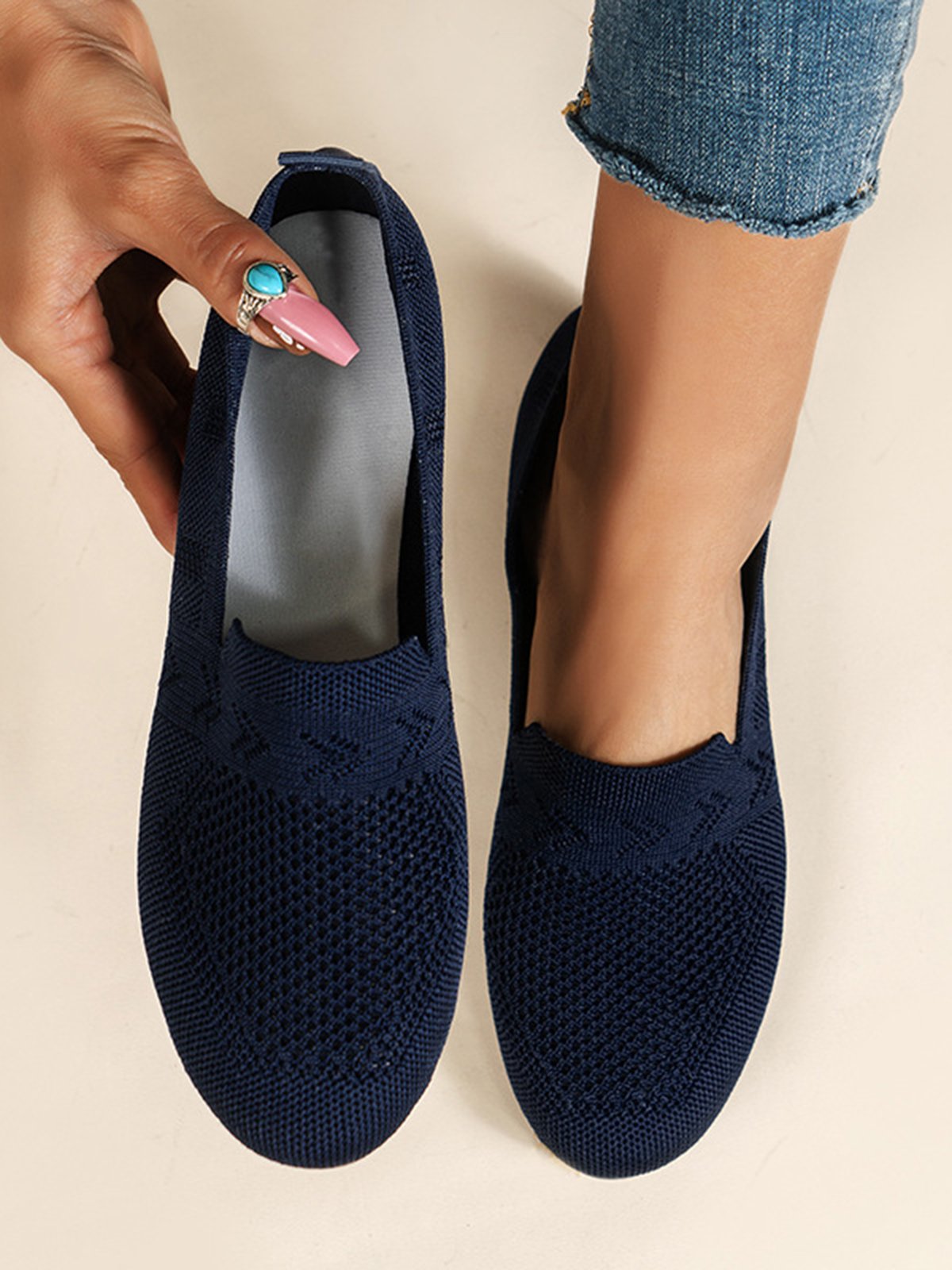 Women Casual Plain Breathable Mesh Fabric Flat Shoes