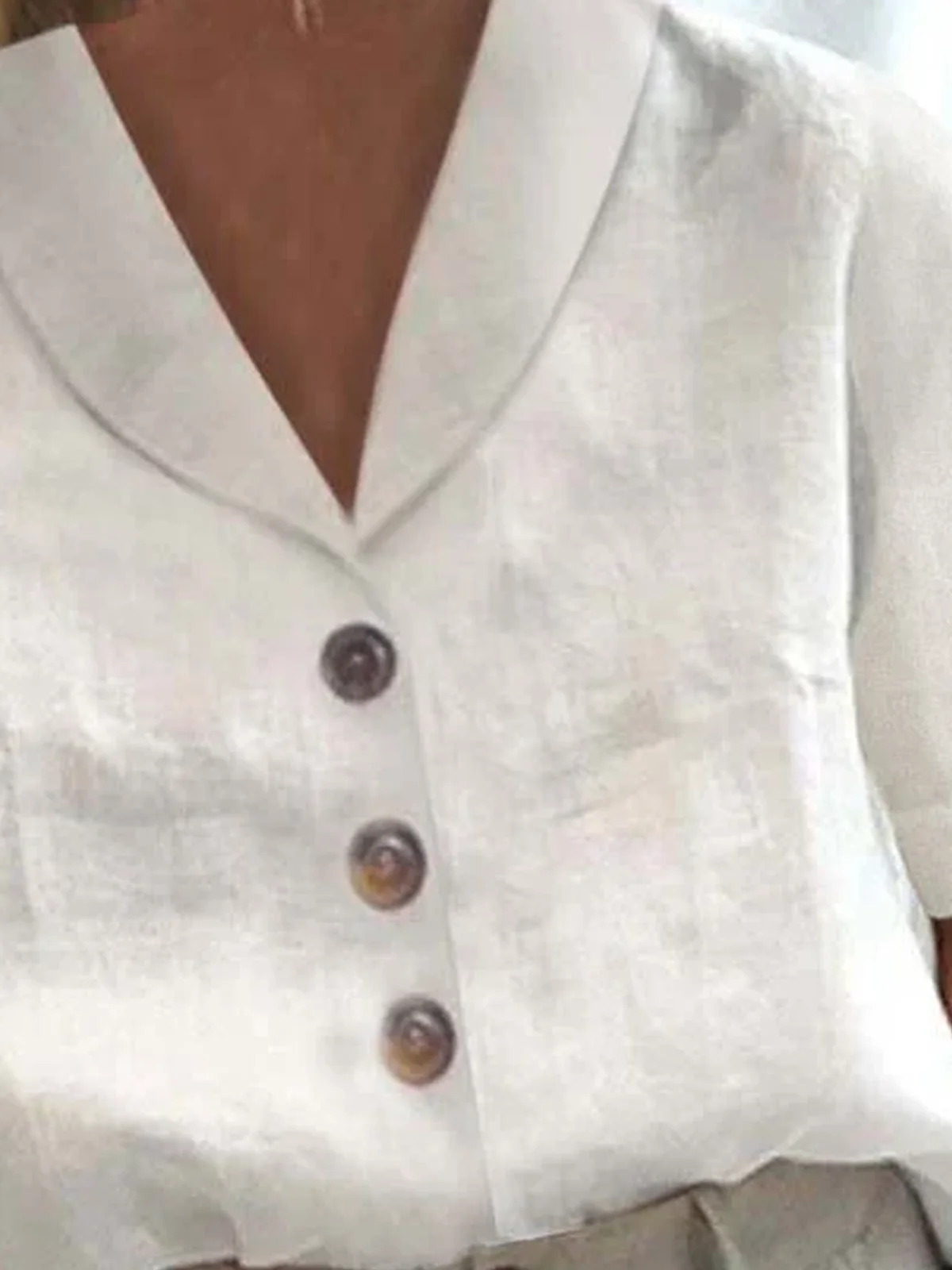 Women's Shirt Blouse Cotton Linen Blouse White Button Short Sleeve Casual Basic Shirt Collar Linen Shirt
