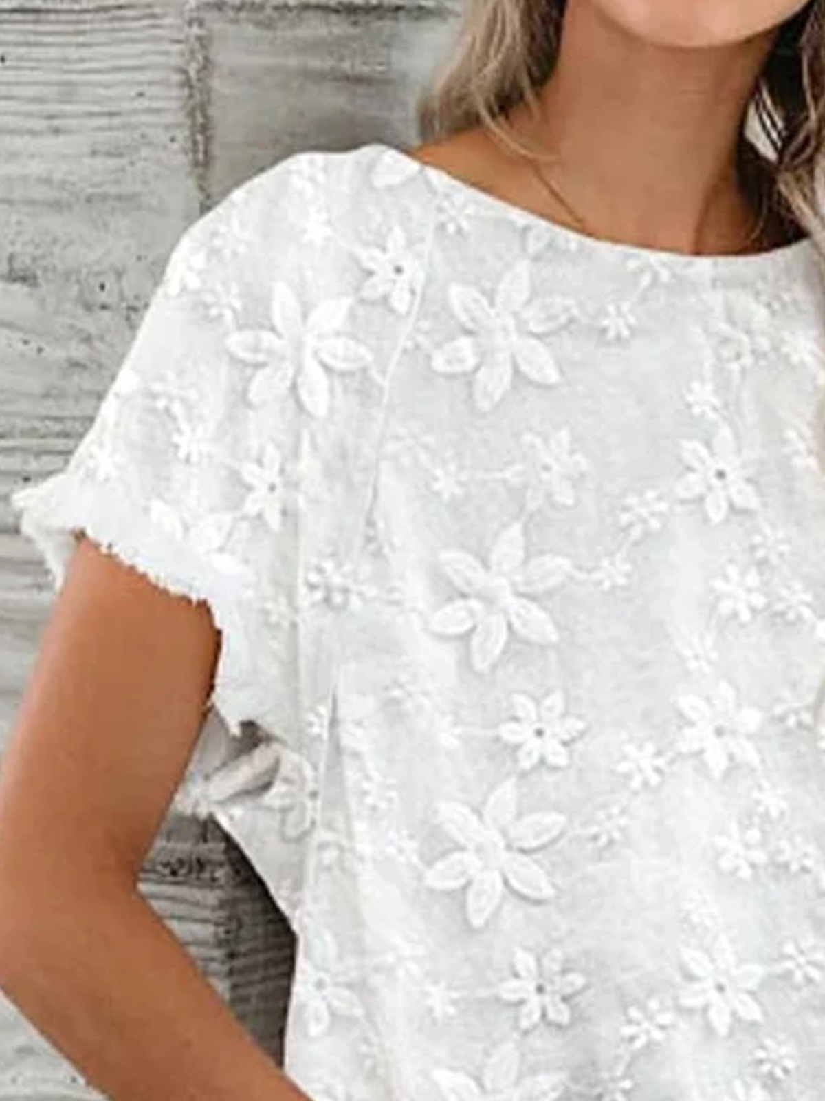 Women Floral Lace Tassel Casual Comfort Short Sleeve Summer Linen Tunic Top