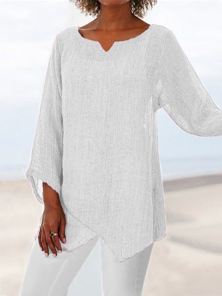 Women's Shirt Blouse Linen Plain Casual Asymmetric Long Sleeve Daily Basic V Neck Regular Fit Fall & Winter