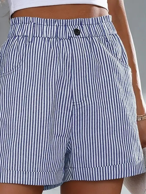 Women Loose Casual Striped Pockets Summer Shorts