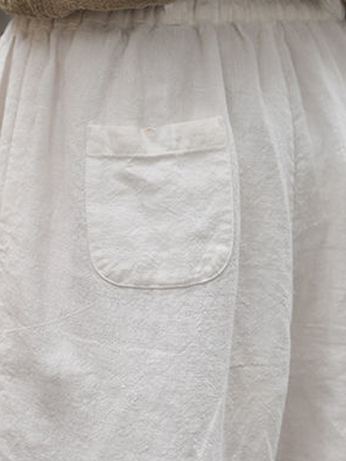 Women Drawstring Waist Cotton Linen Hollow Out Lace Pockets Casual Plain Pants