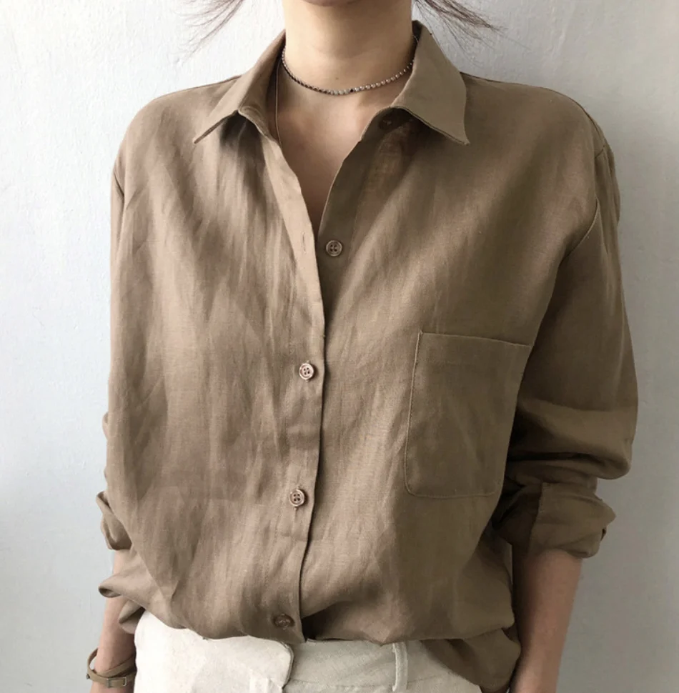 Loose Plain Shirt Collar Casual Blouse | roselinlin