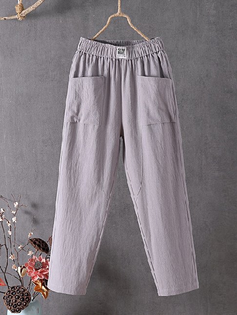 Cotton Casual Plain Linen Pants Straight Pants | roselinlin
