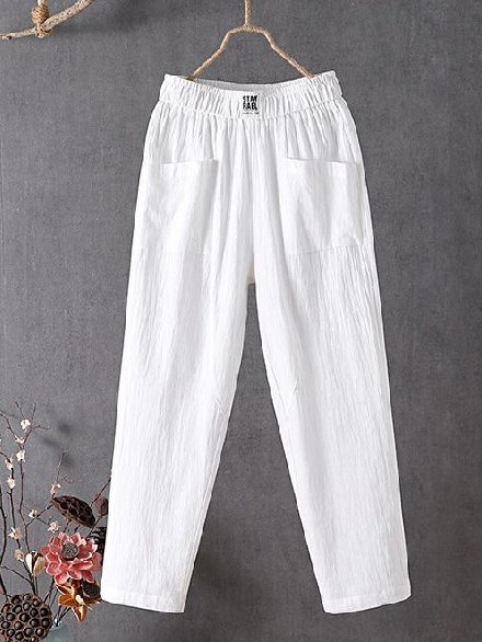 Cotton Casual Plain Linen Pants Straight Pants | roselinlin