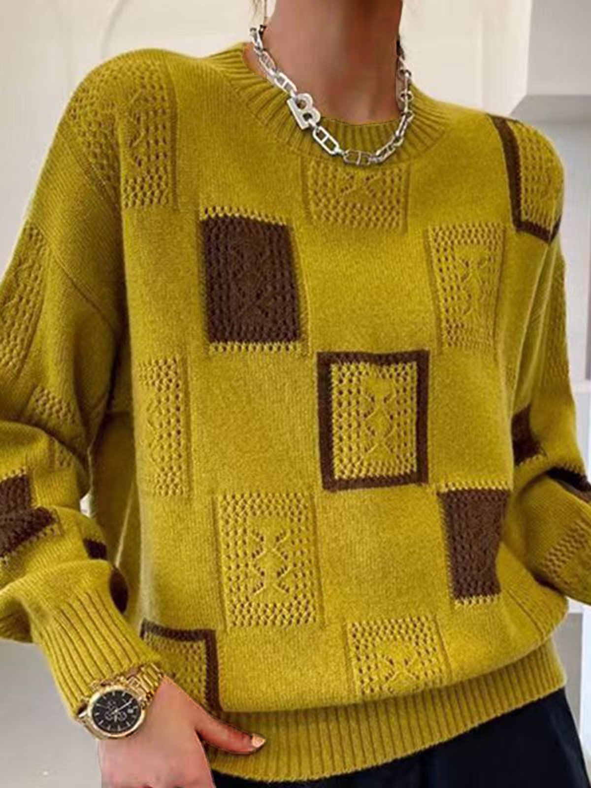 Plaid Casual Loose Wool/Knitting Sweater