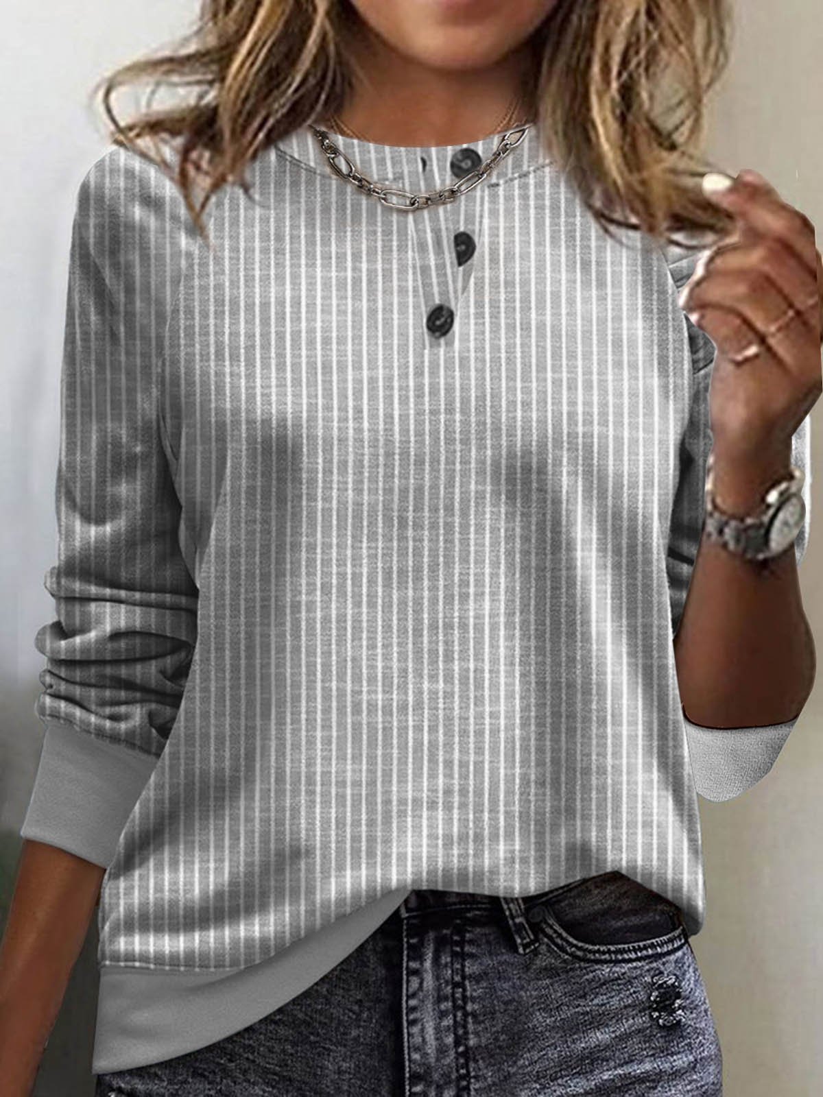 Crew Neck Knitted Casual Sweatshirt