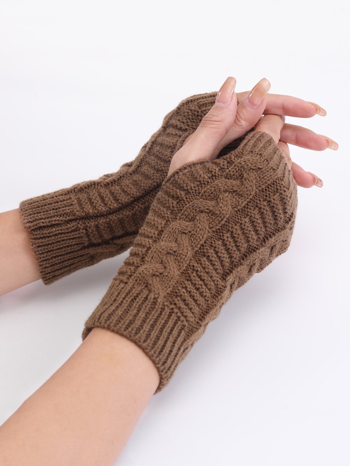 Casual Twist Knit Half Finger Gloves