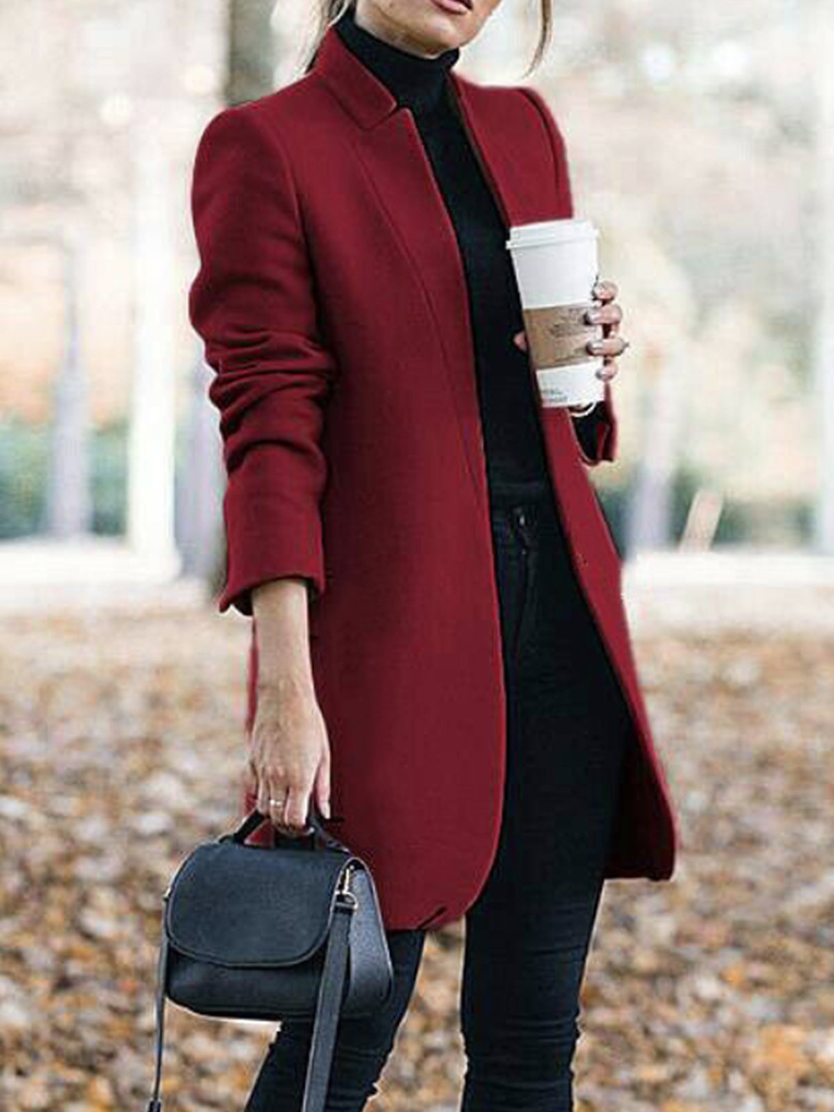Solid Color Stand Collar Coat
