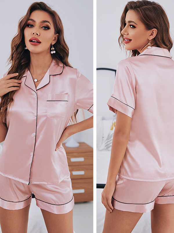 Sexy Loose Regular Sleeve Shawl Collar Pajama Set