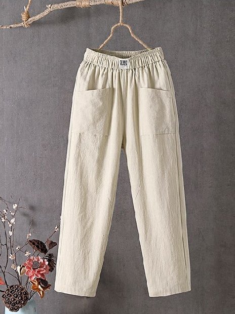 Cotton Casual Plain Linen Pants Straight Pants | roselinlin