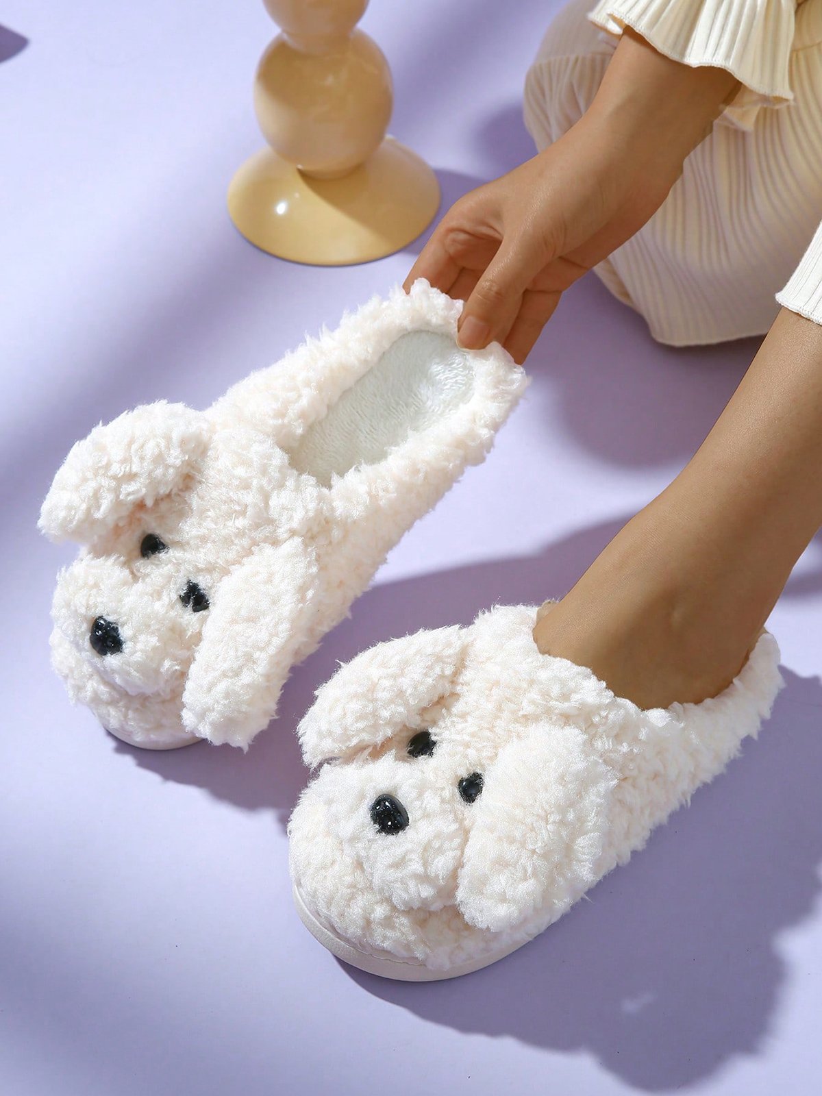 Casual Cartoon Dog Fluffy Toe-covered Slippers