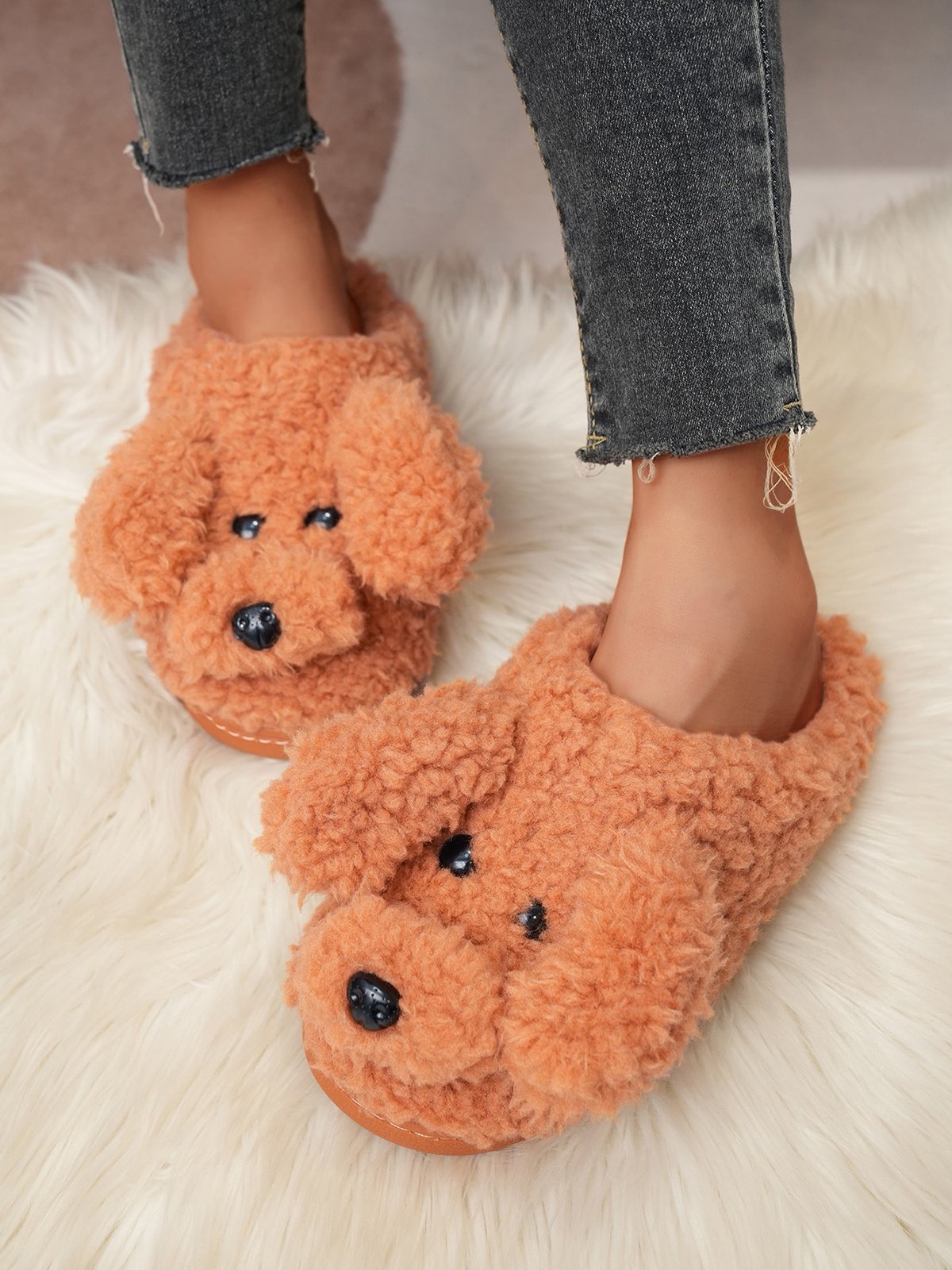Casual Cartoon Dog Fluffy Toe-covered Slippers