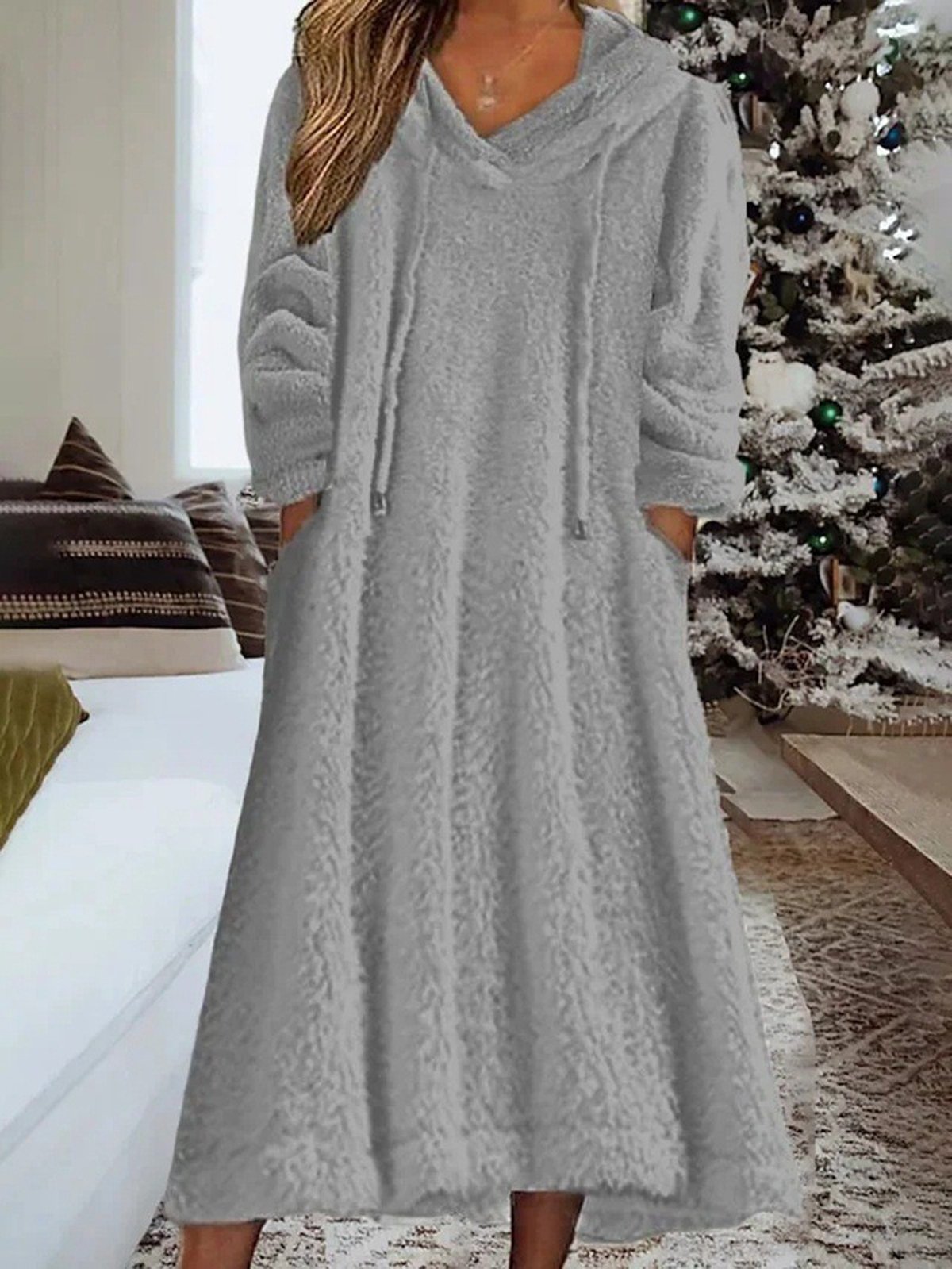 Casual Loose Fluff/Granular Fleece Fabric Dress With No