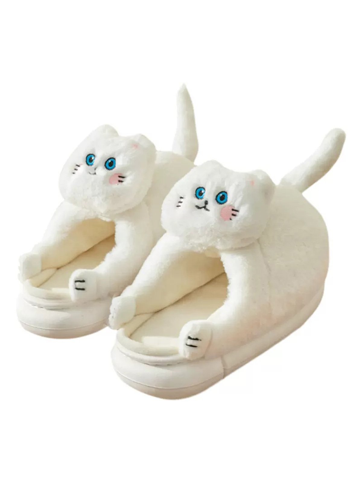Casual Cartoon Cat Embroidery Fleece Fluffy Slippers