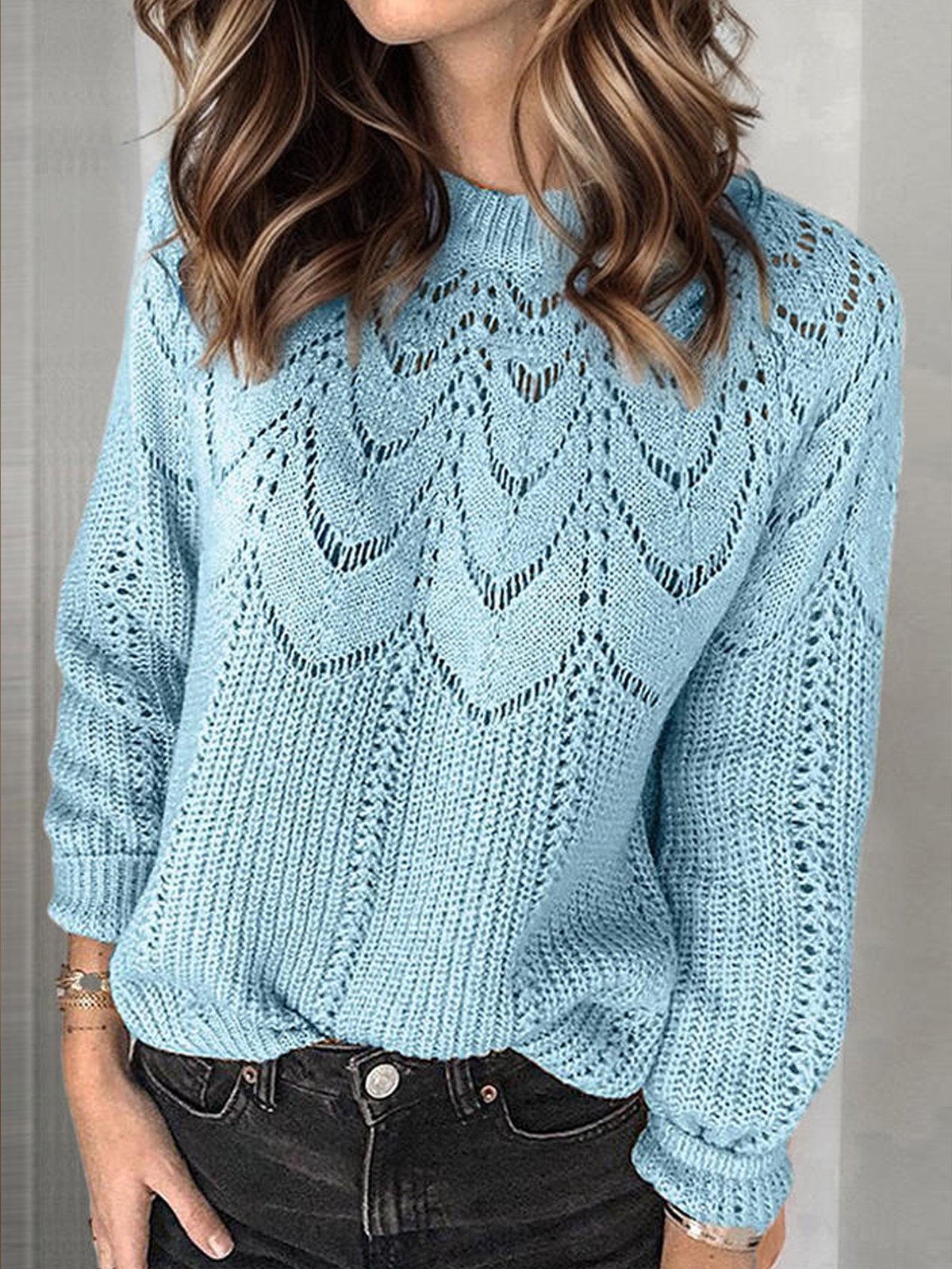 Wool/Knitting Plain Casual Sweater