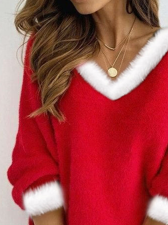 Plain Fur Collar Casual Sweater