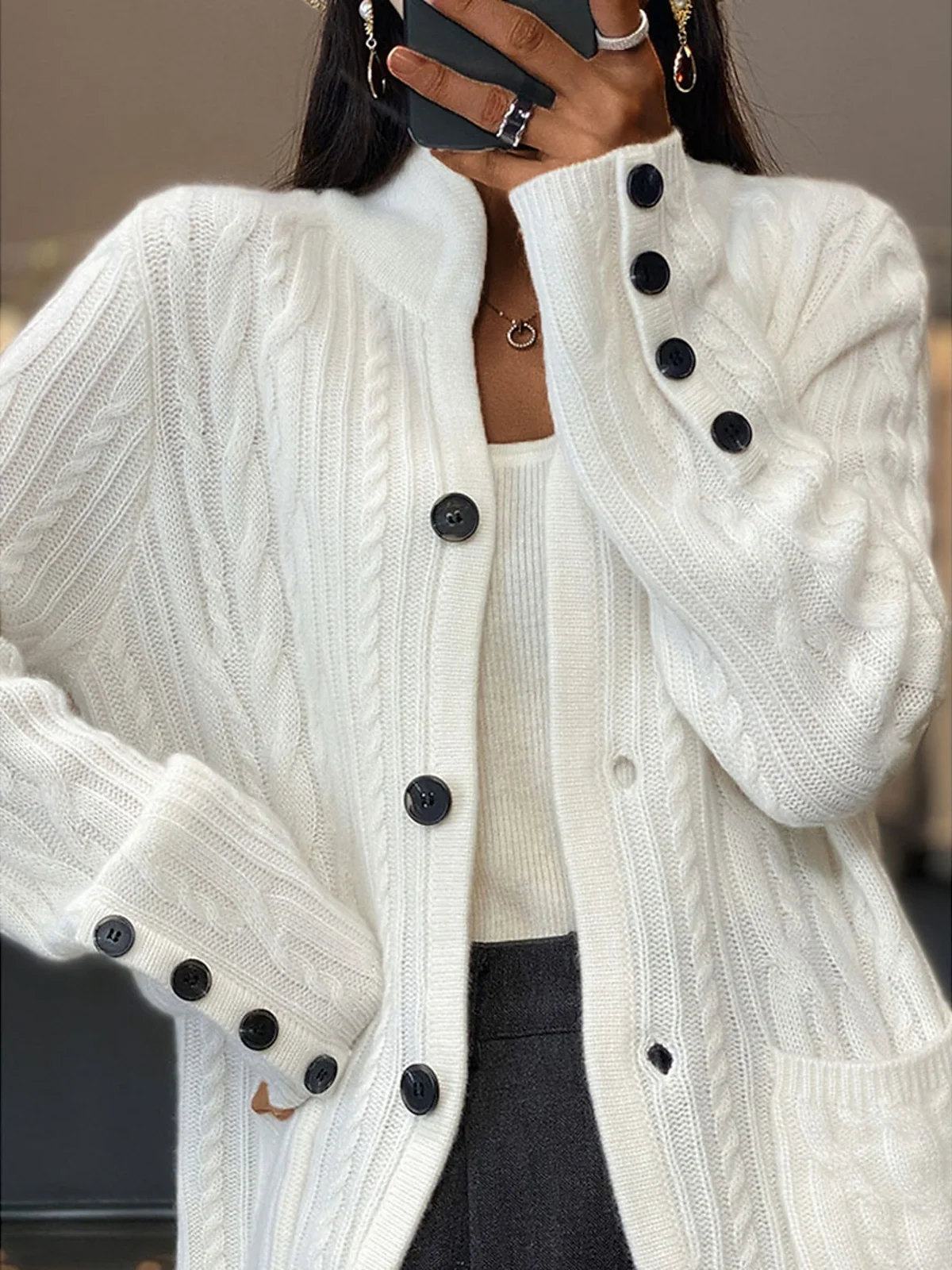 Loose Wool/Knitting Casual Cardigan（Can Be Worn Up To A Weight Of 130 Pounds)