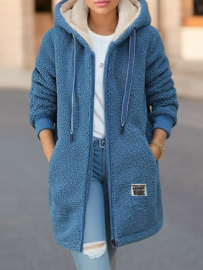 Plain Hoodie Casual Fluff/Granular Fleece Fabric Teddy Jacket