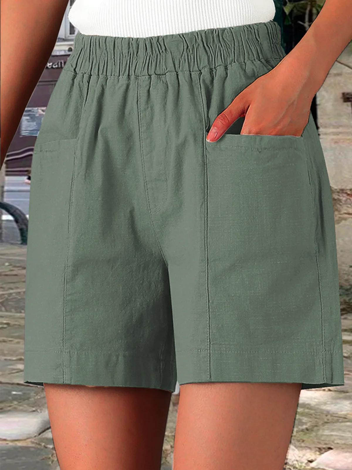 Women's Shorts Plain Pocket Short Plus Size Shorts Micro-elastic High Waist Simple Casual Street Daily Wear