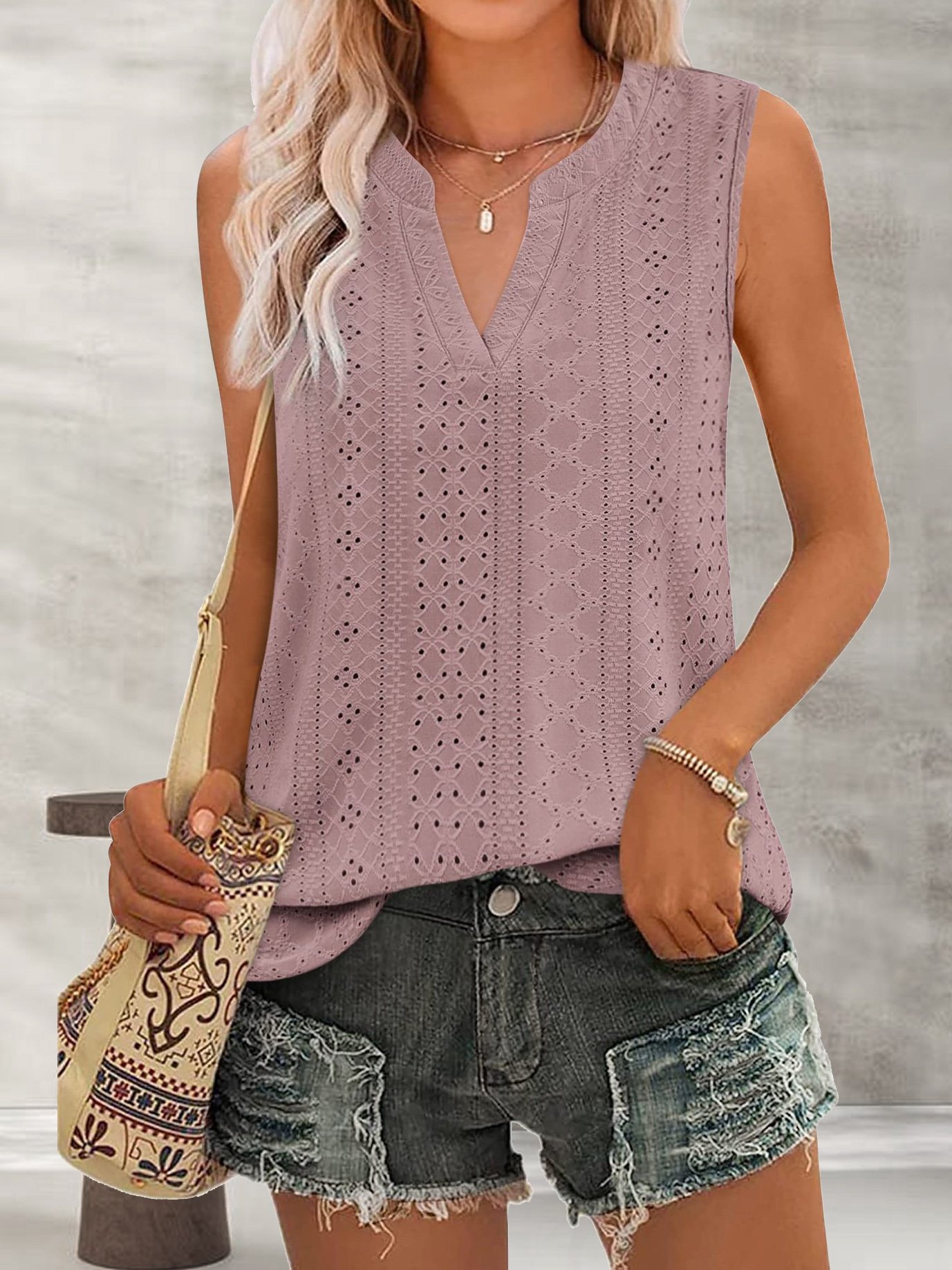 Casual Lace Square Neck Loose Tank Top