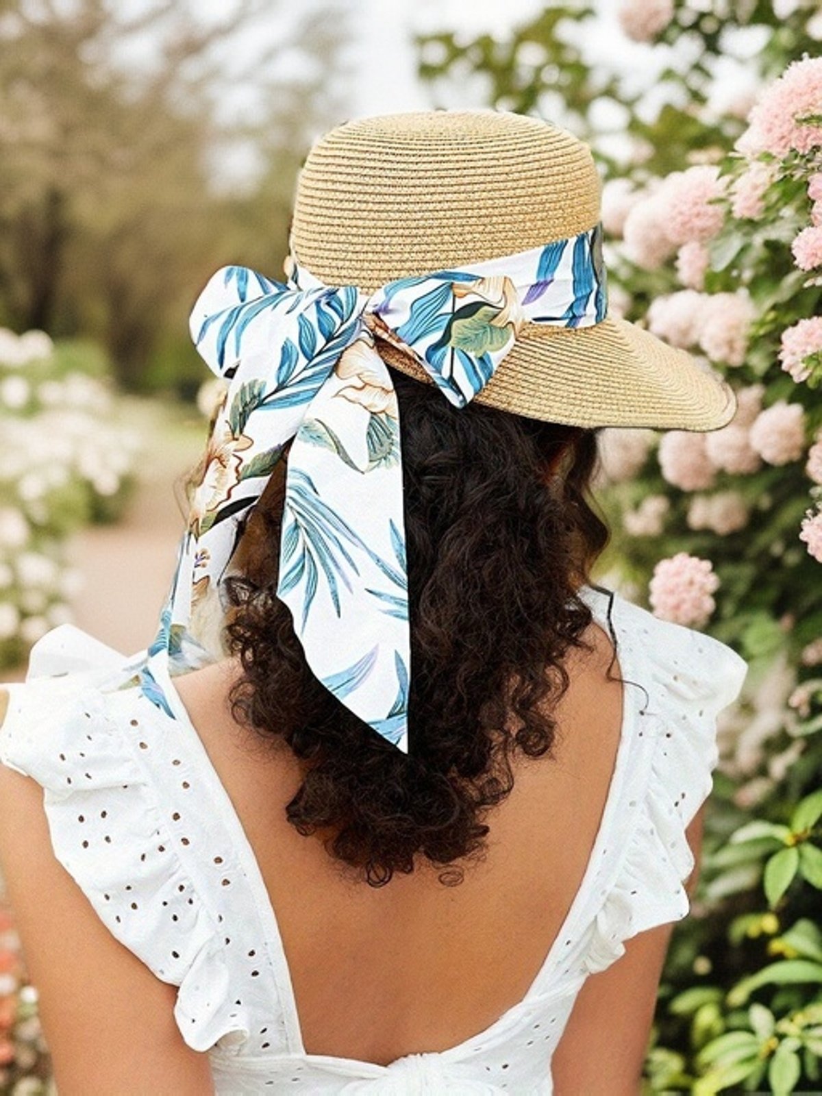 Leaf Print imitation Silk Scarf Decor Straw Hat Foldable Sun Cap
