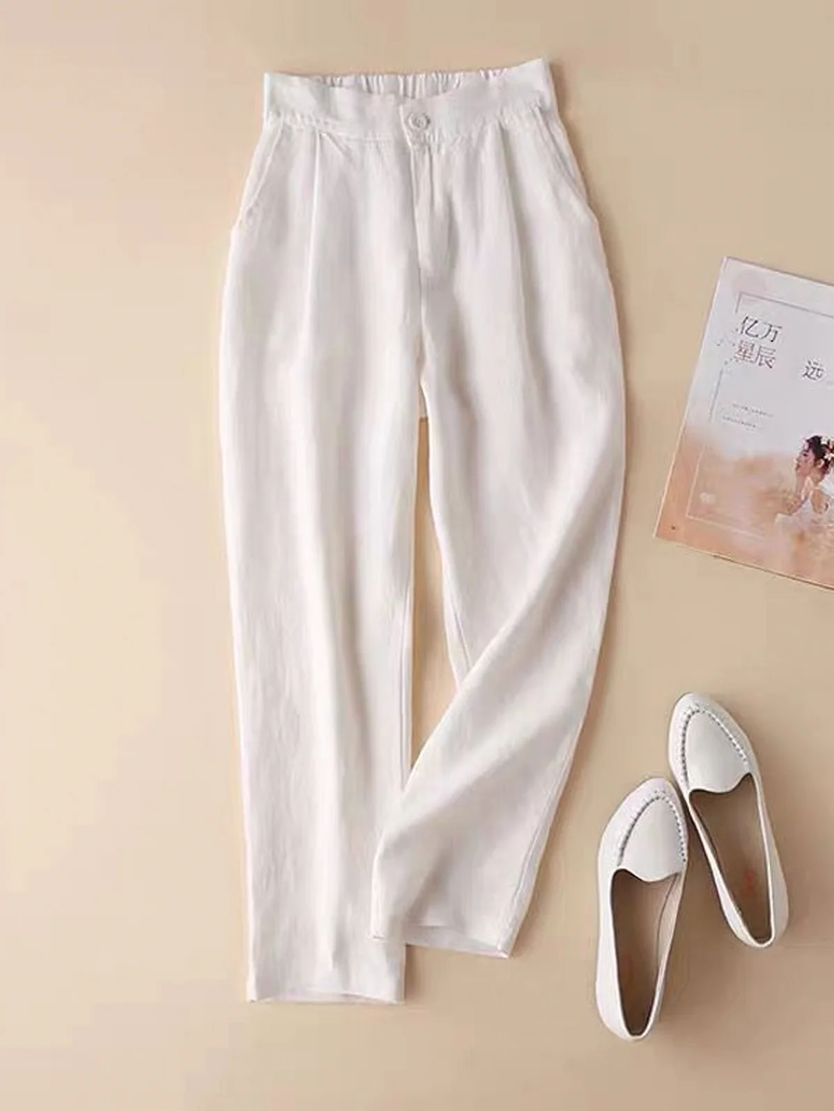 Plain Loose Casual Linen Style Pants