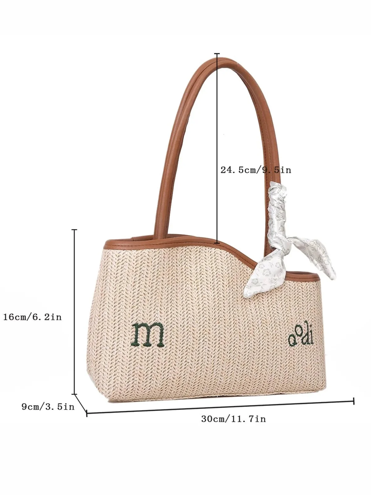 Letter Embroidery Bow Decor Straw Underarm Bag