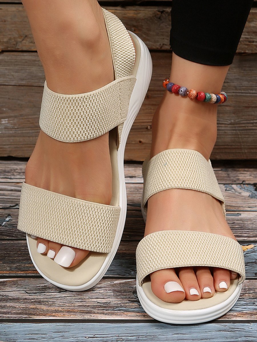 Summer Plain Synthetic Leather Slide Sandals