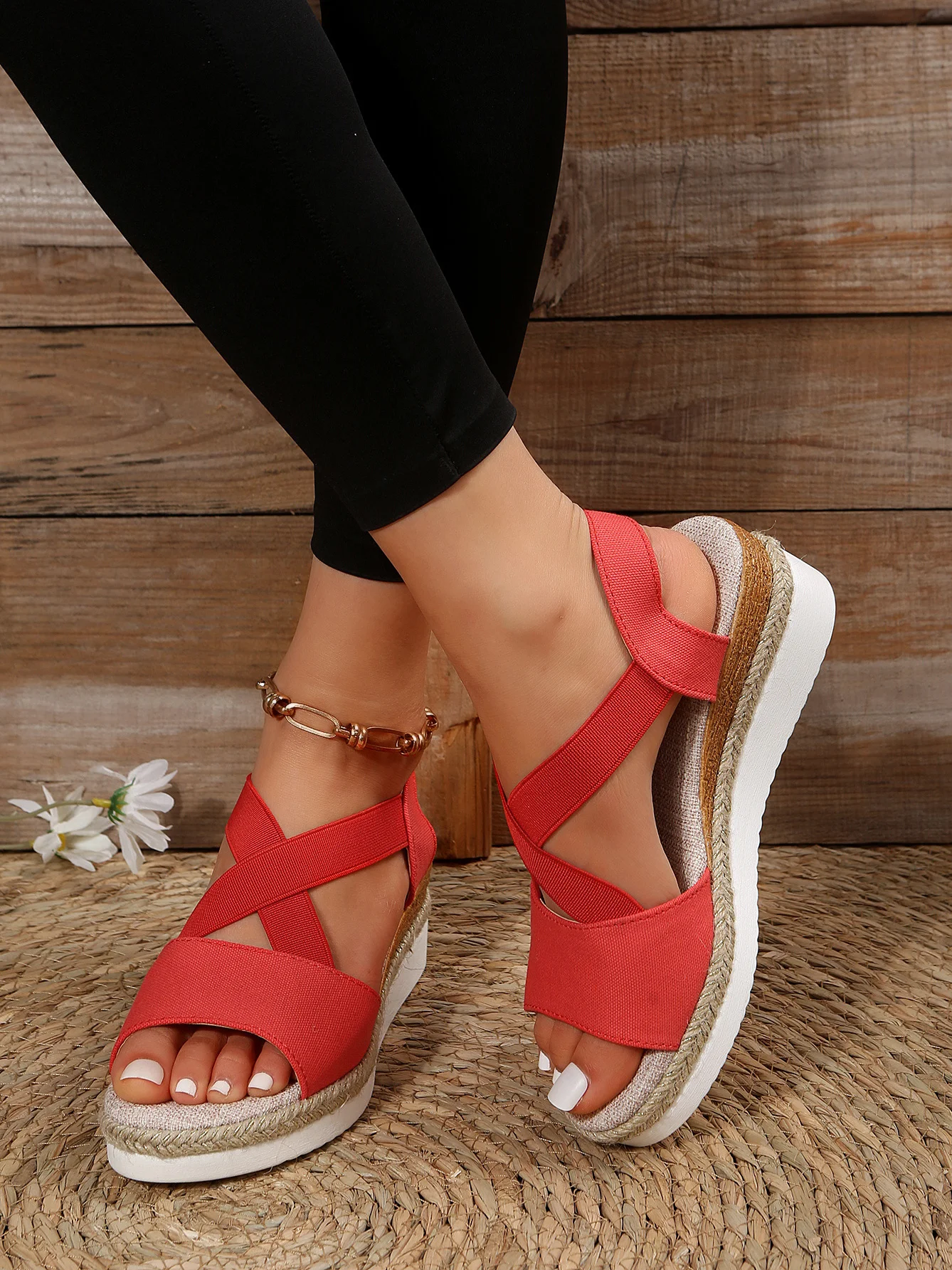 Synthetic Leather Vacation Geometric Slide Sandals