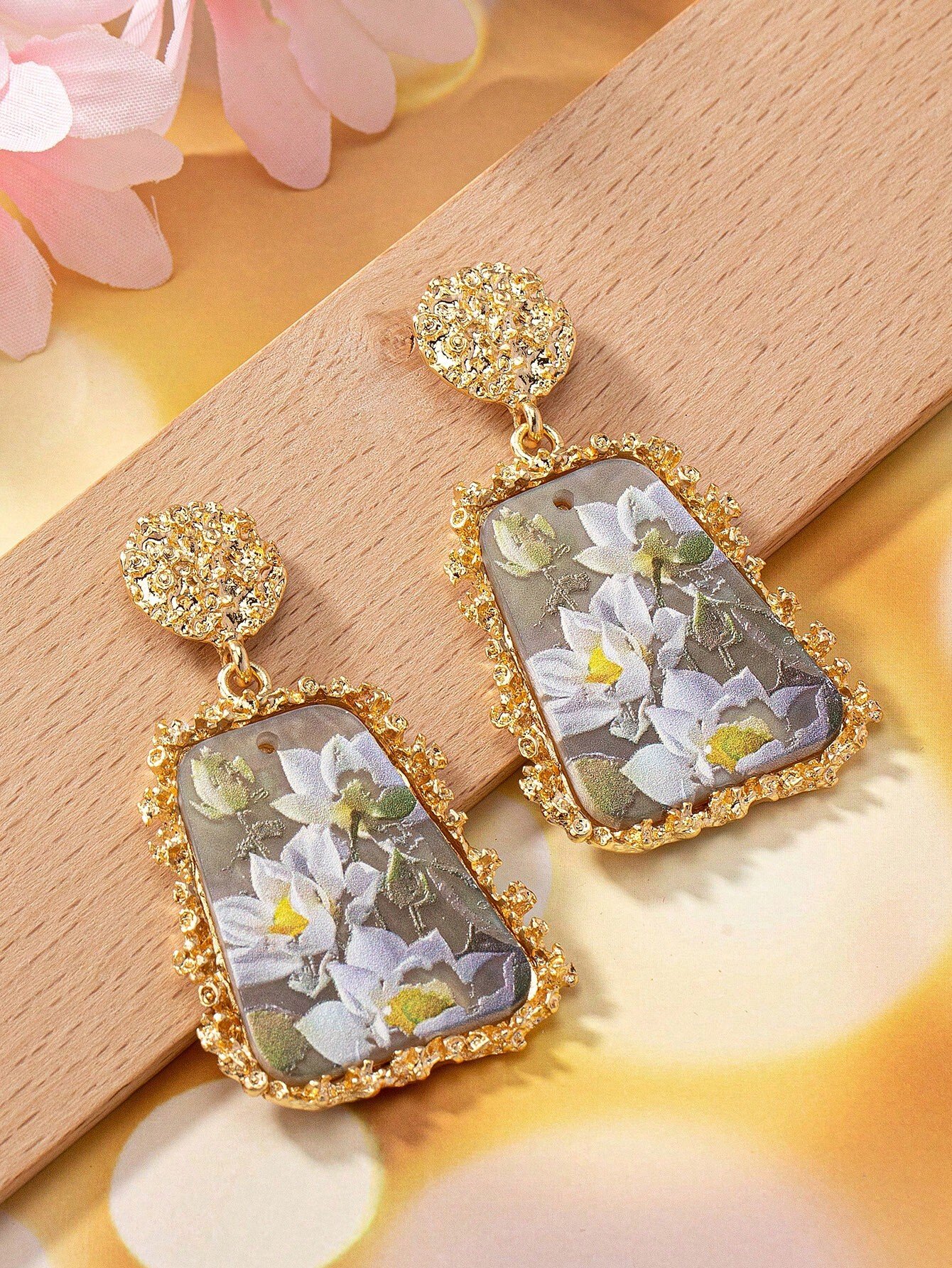 1pair Romantic Floral Geometric Dangle Earrings