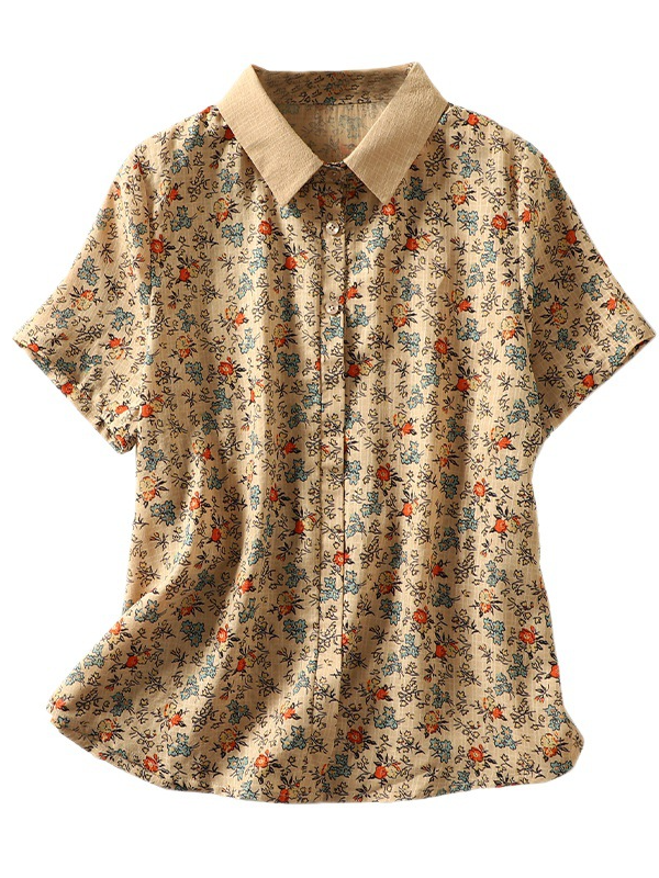 Loose Cotton-Blend Shirt Collar Casual Blouse