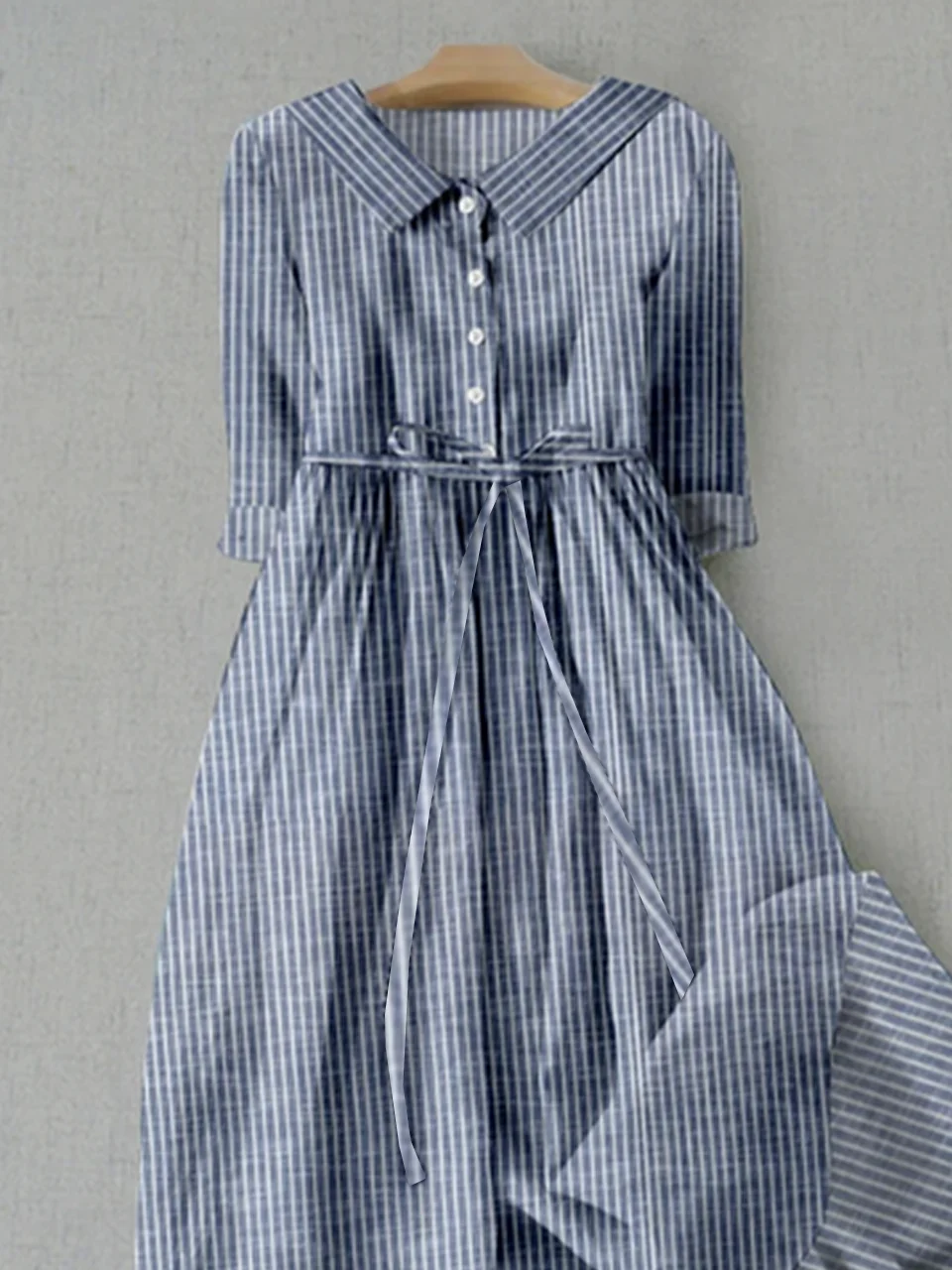 Striped Shirt Collar Simple Dress