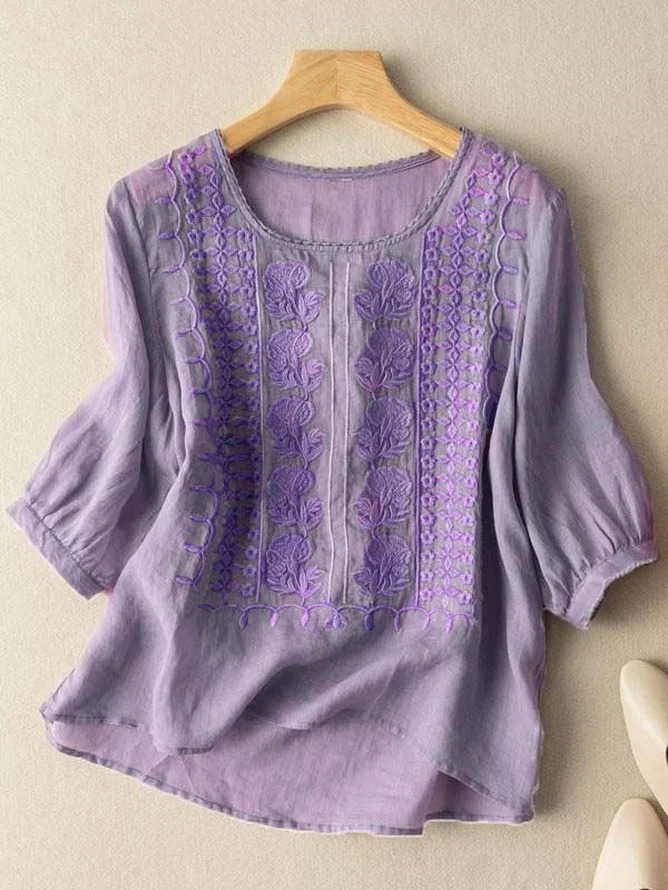 Casual Cotton Loose Embroidery Shirt