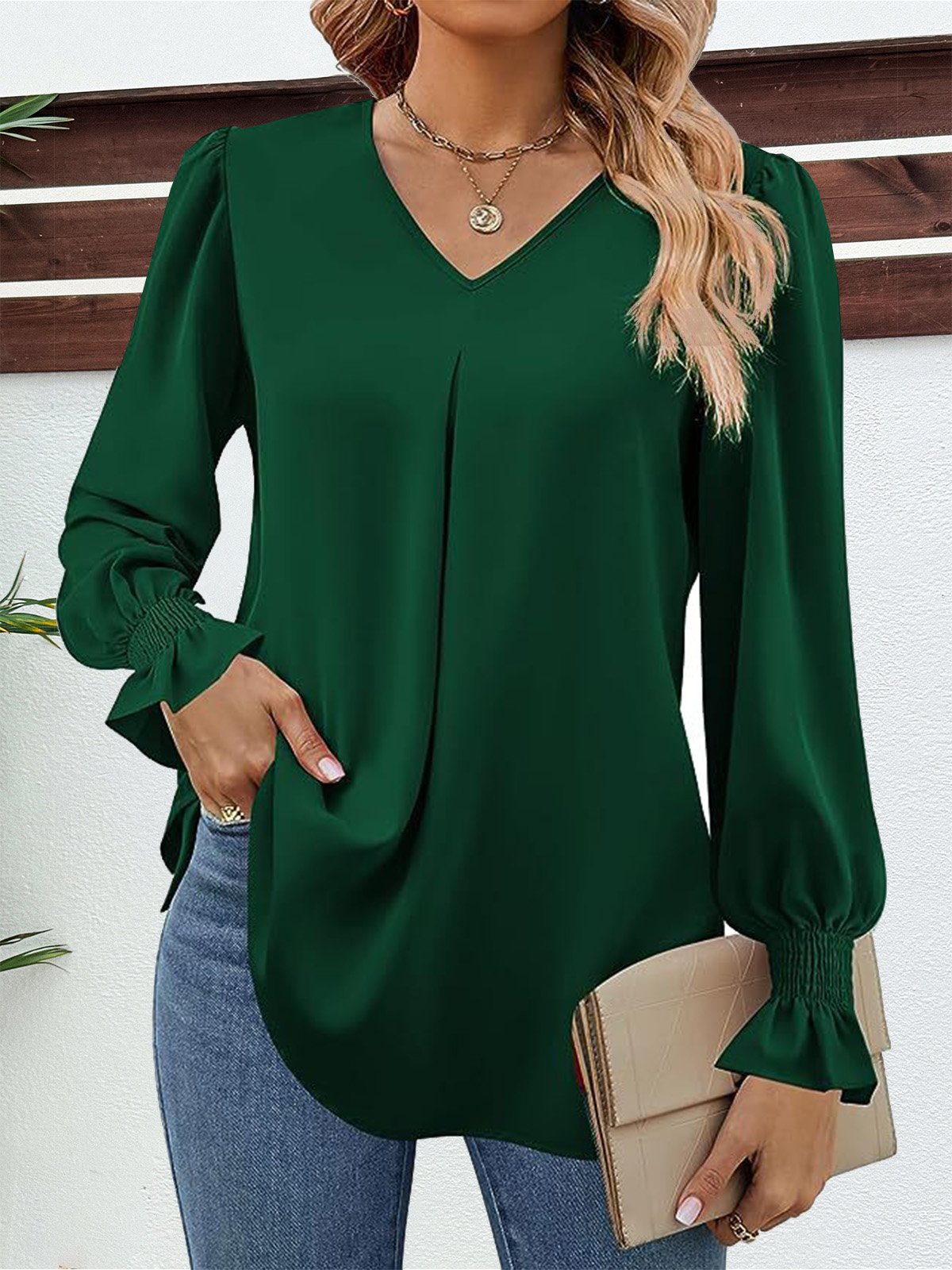 Casual Flare Sleeve Chiffon Shirt