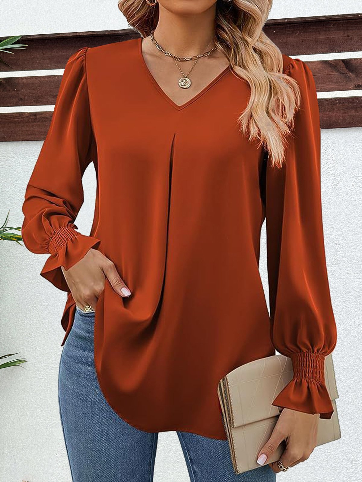 Casual Flare Sleeve Chiffon Shirt