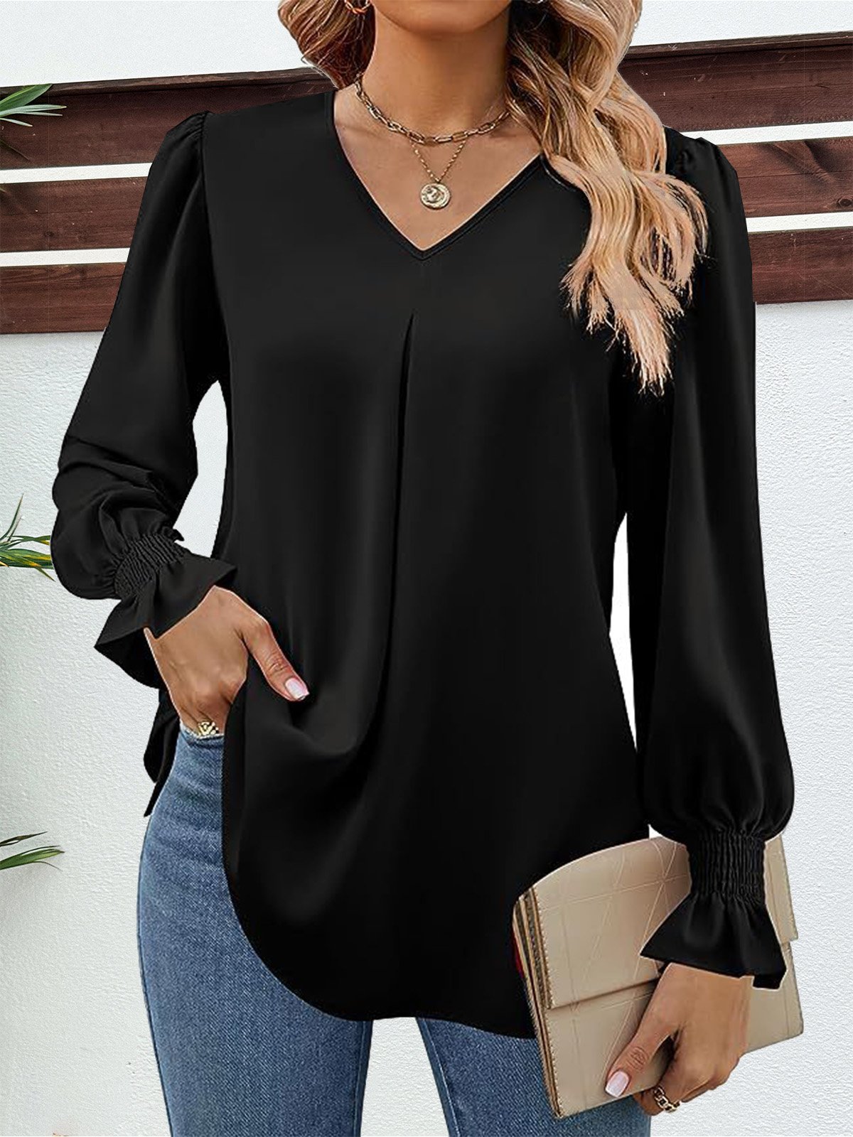 Casual Flare Sleeve Chiffon Shirt