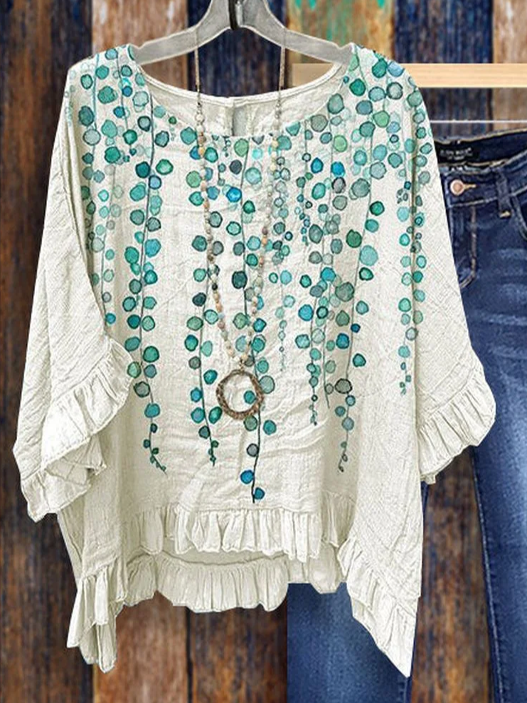 Casual Floral Loose Crew Neck Blouse