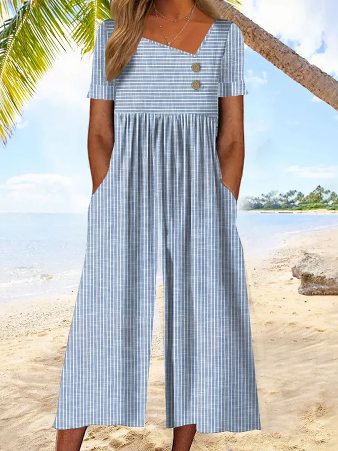 Striped Asymmetrical Jumpsuit With No