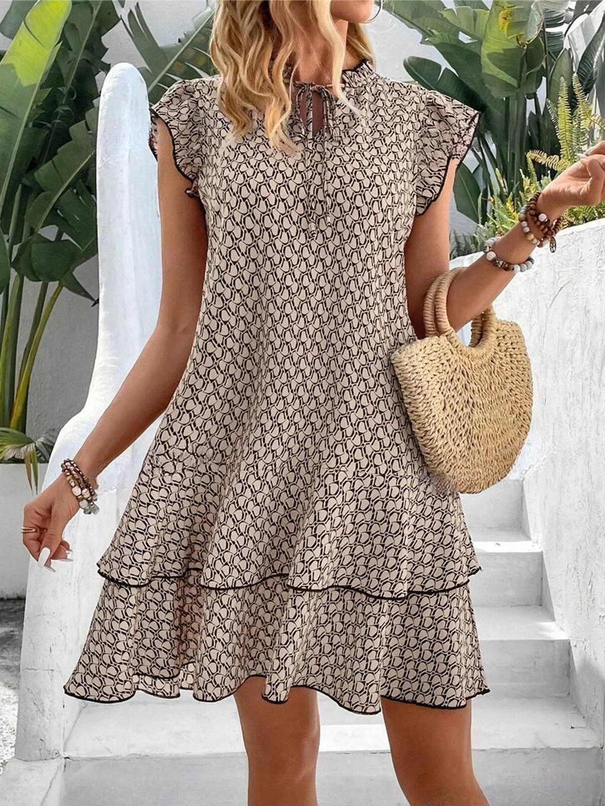 Loose Casual Geometric Dress With No
