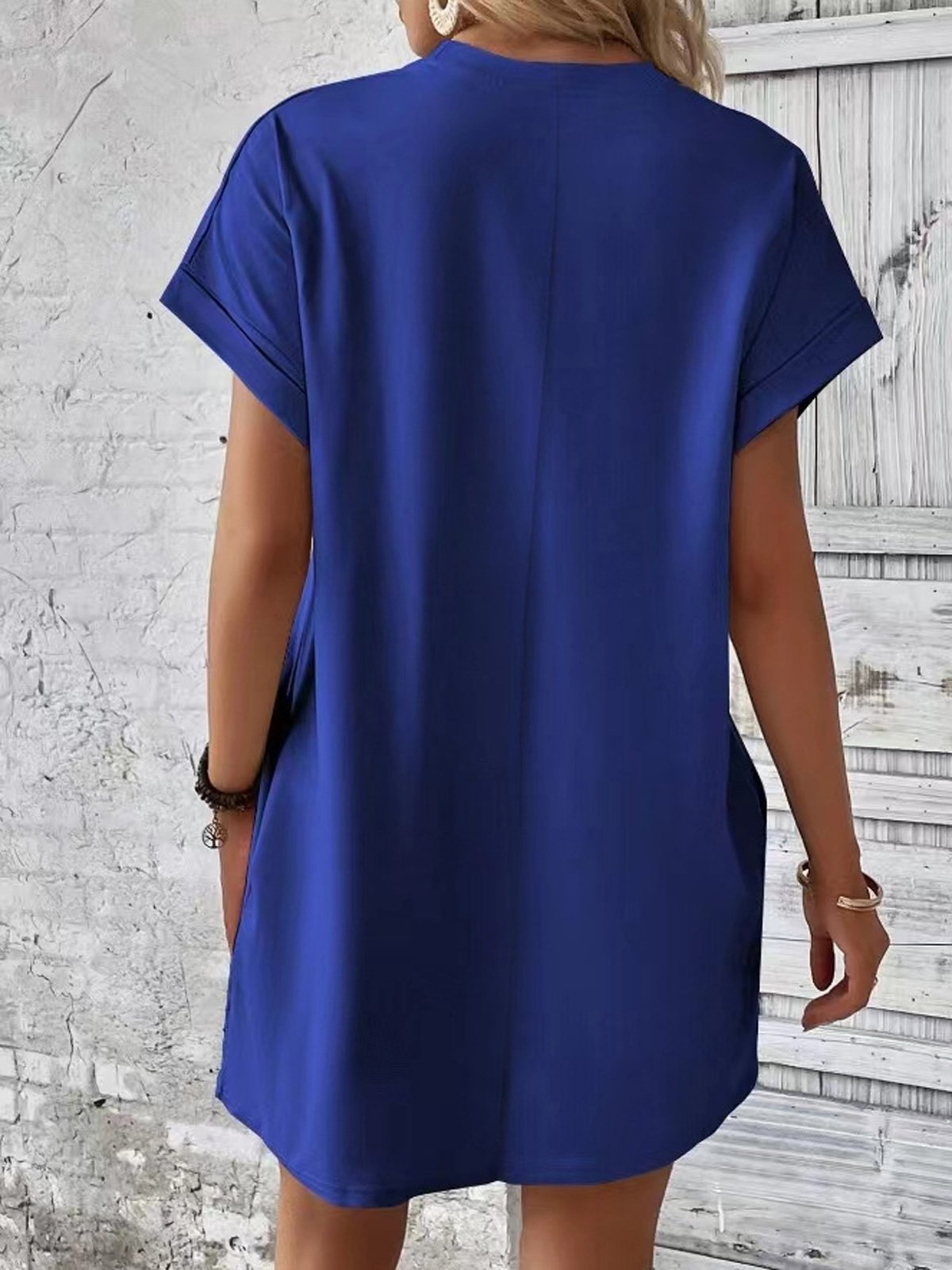 Loose Crew Neck Plain Casual Dress With No