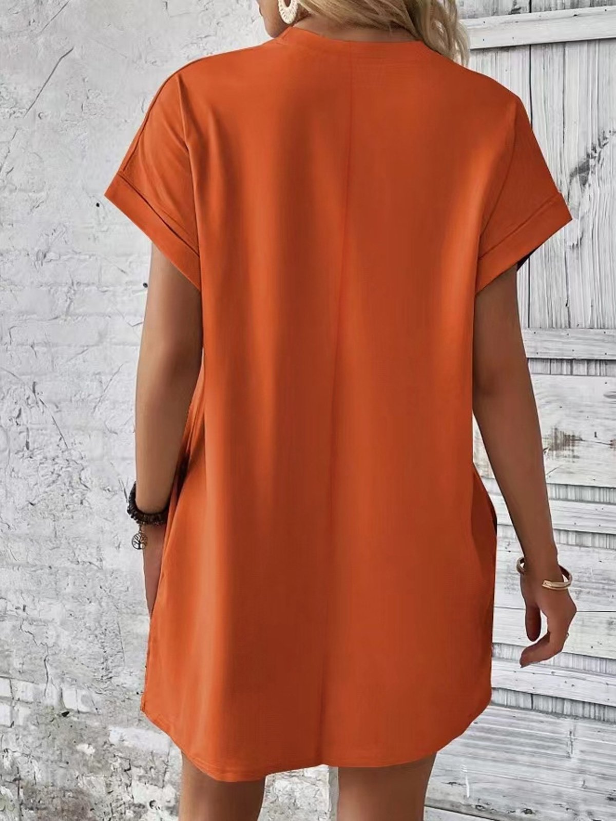 Loose Crew Neck Plain Casual Dress With No