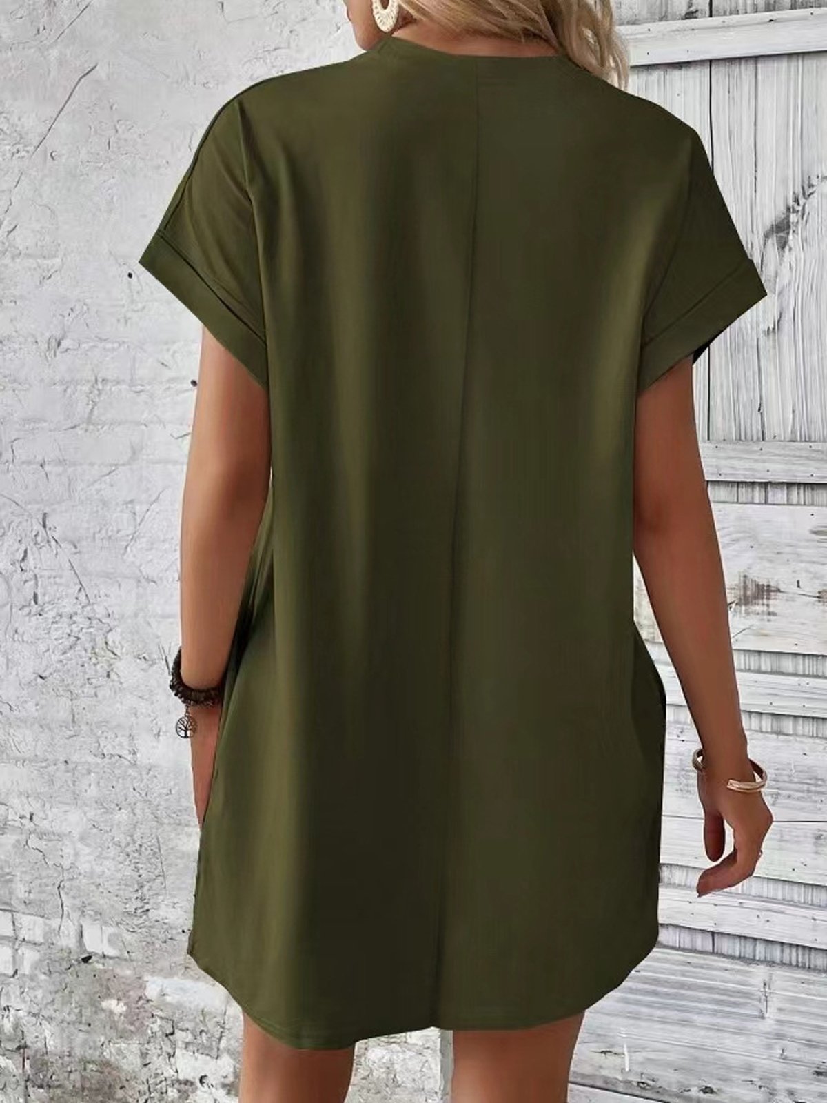 Loose Crew Neck Plain Casual Dress With No