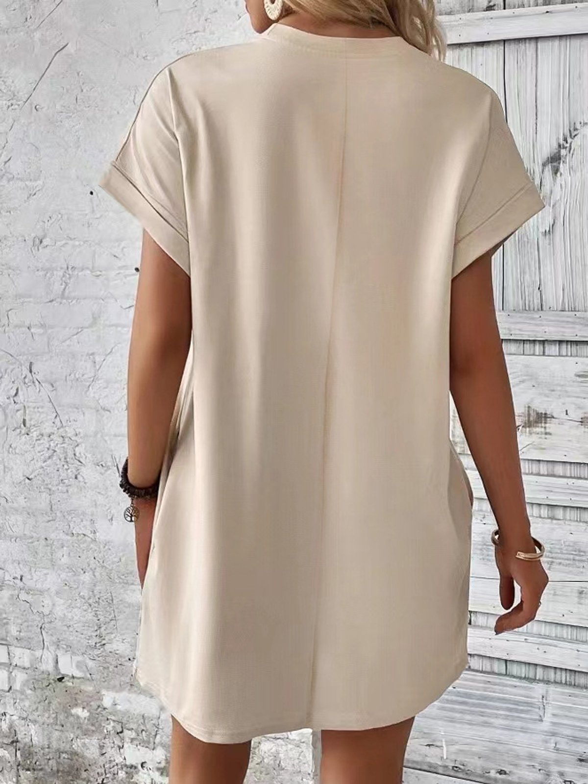 Loose Crew Neck Plain Casual Dress With No