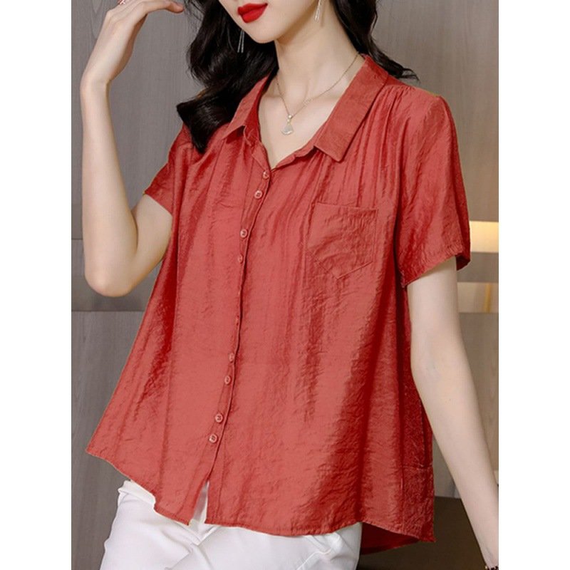 Cotton Shawl Collar Casual Blouse