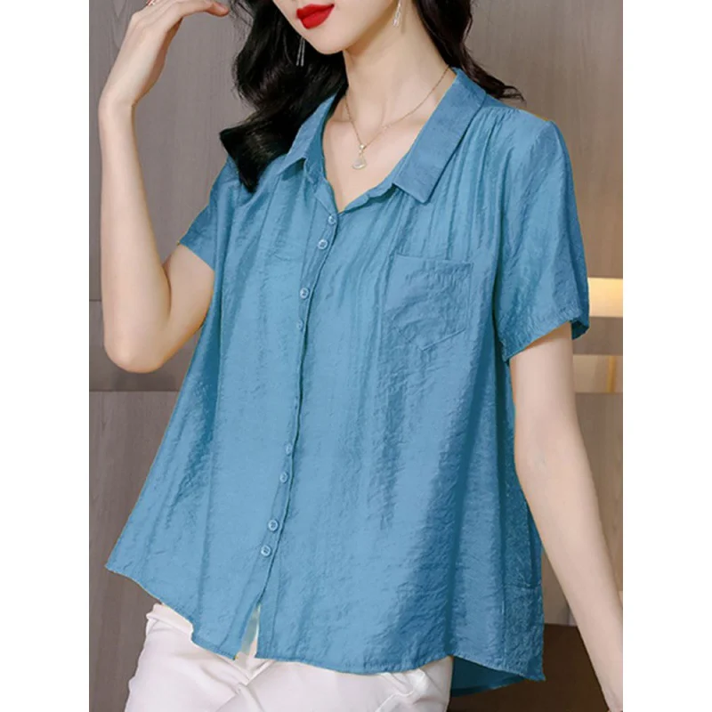 Cotton Shawl Collar Casual Blouse