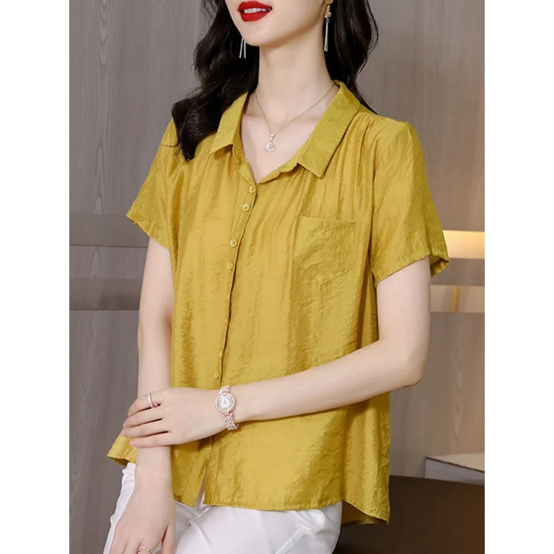 Cotton Shawl Collar Casual Blouse